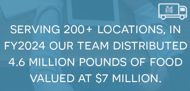 Serving 200+ locations, in FY2024 our team distributed 4.6 million pounds of food valued at $7 million.